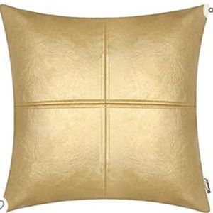 NEW! Gold 19 x 19 Faux Leather Glam Pillow Cover